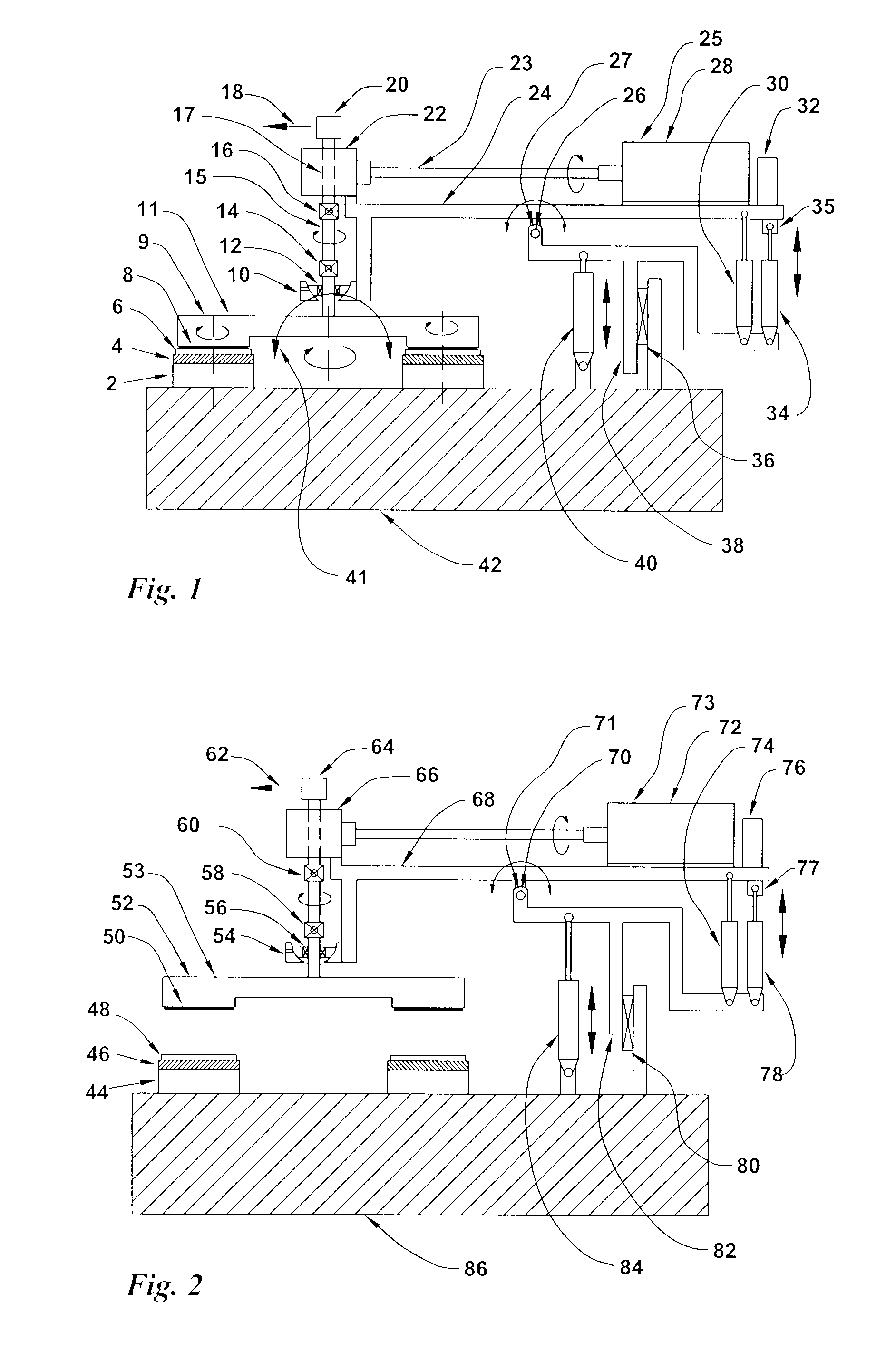 Pivot-balanced floating platen lapping machine