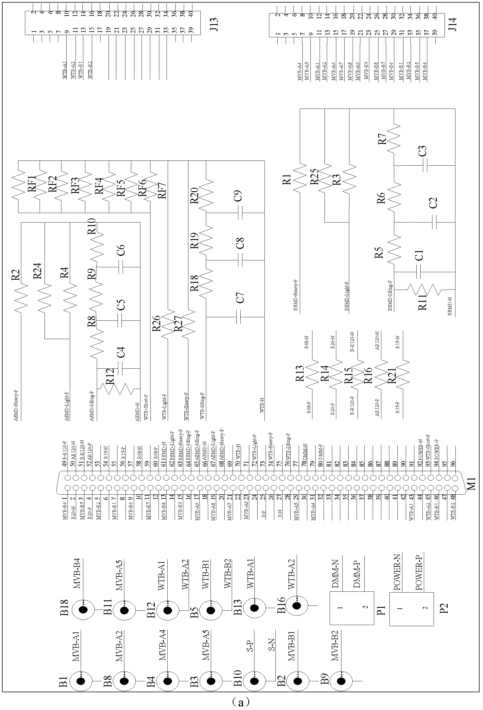 Jig plate for testing signals of multifunctional vehicle bus (MVB) and wire train bus (WTB)