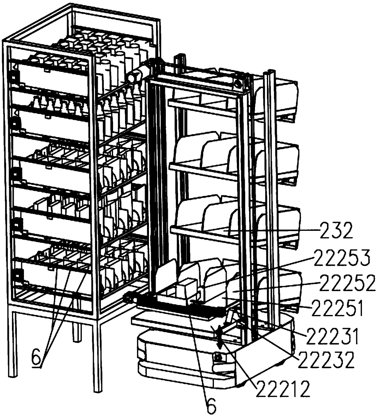 Fruit picking type sorting system, sorting AGVs and sorting shelves