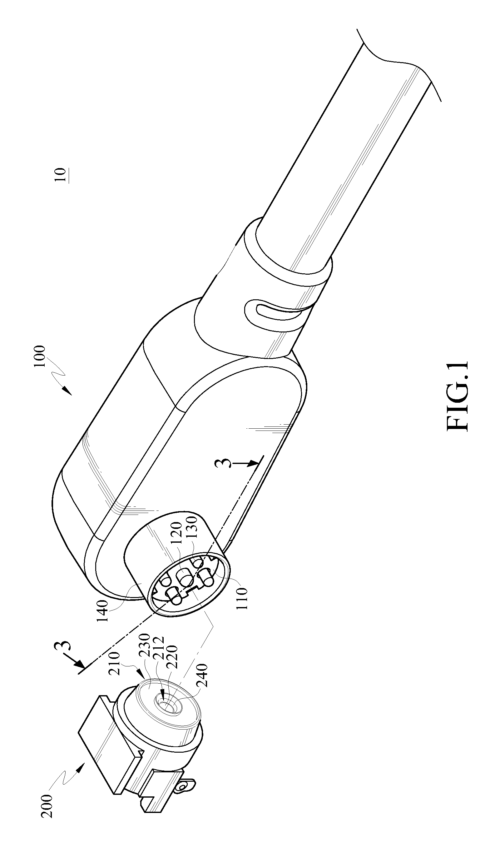 Connector module having a male connector and a female connector each having a magnetic part, a cathode contact and an anode contact