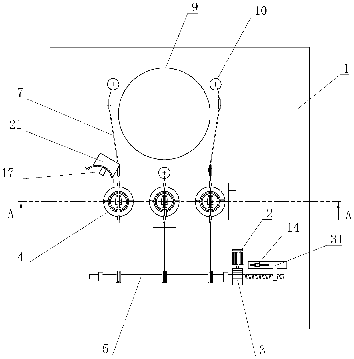 Tensioning device of steel wire rope of bulk machine