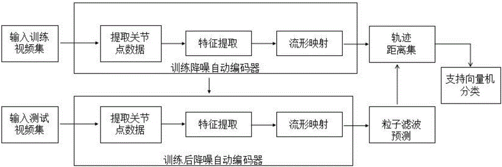 Human action recognition method based on noise reduction automatic encoder and particle filter