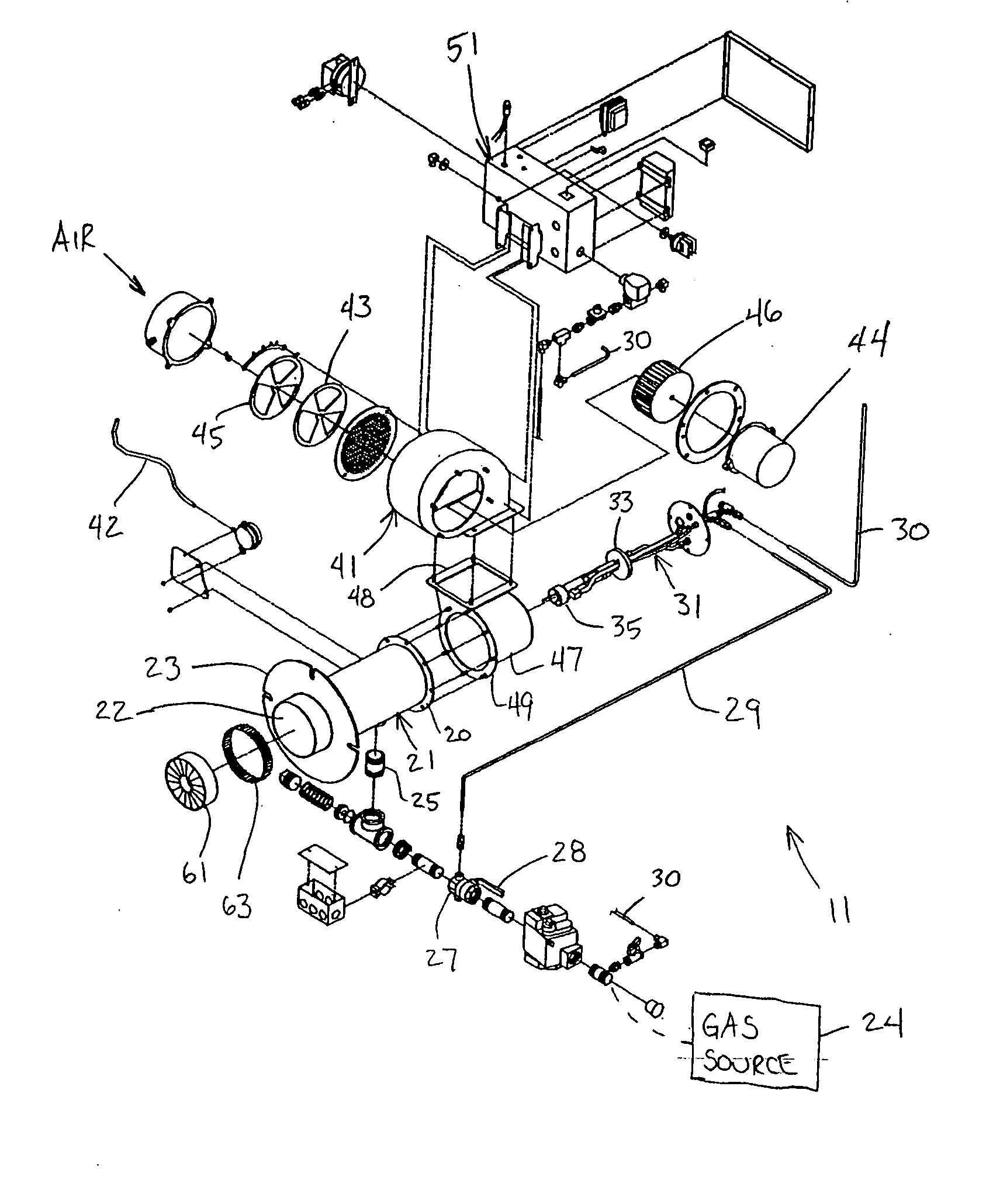 Combustion burner assembly having low oxides of nitrogen emission