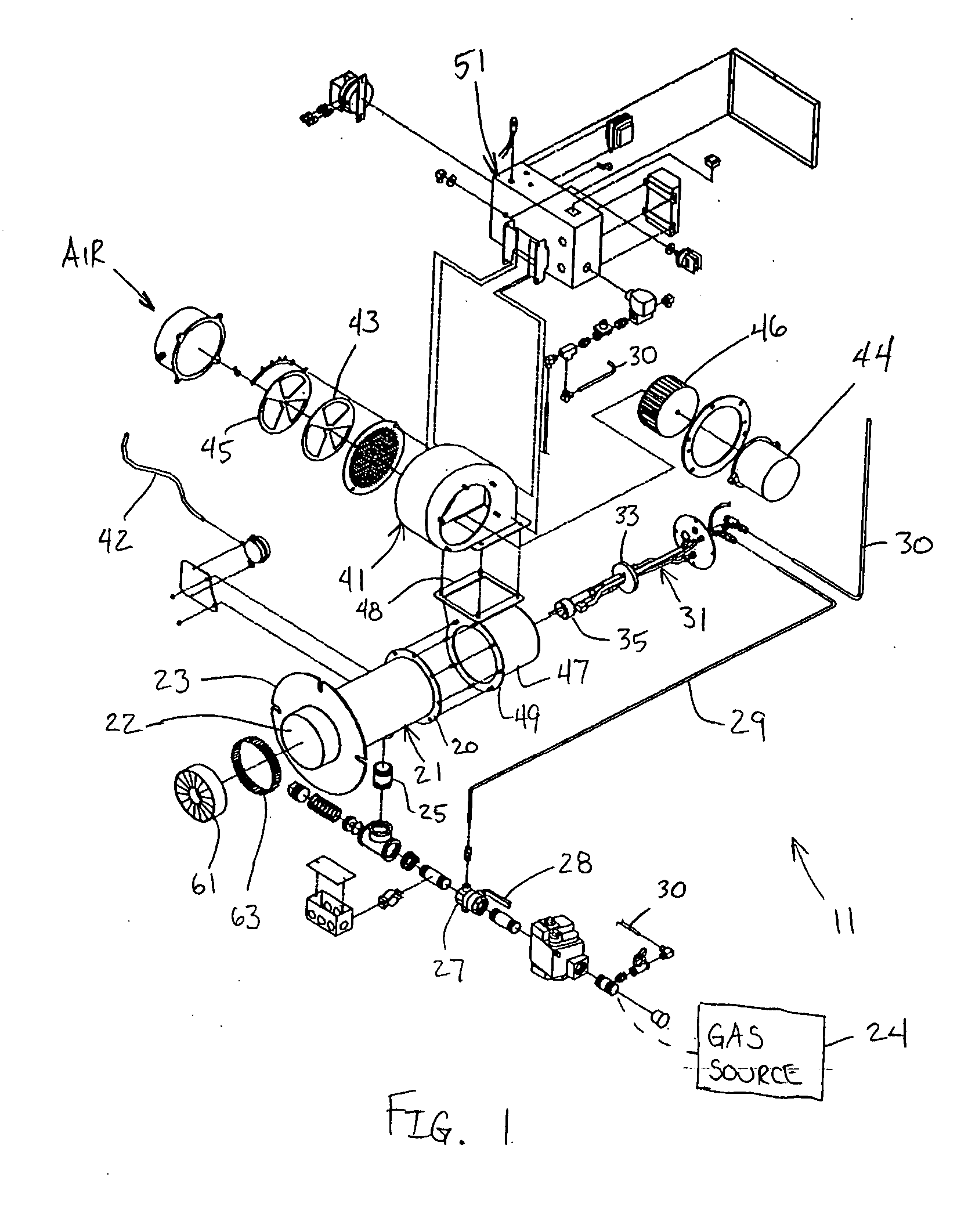 Combustion burner assembly having low oxides of nitrogen emission