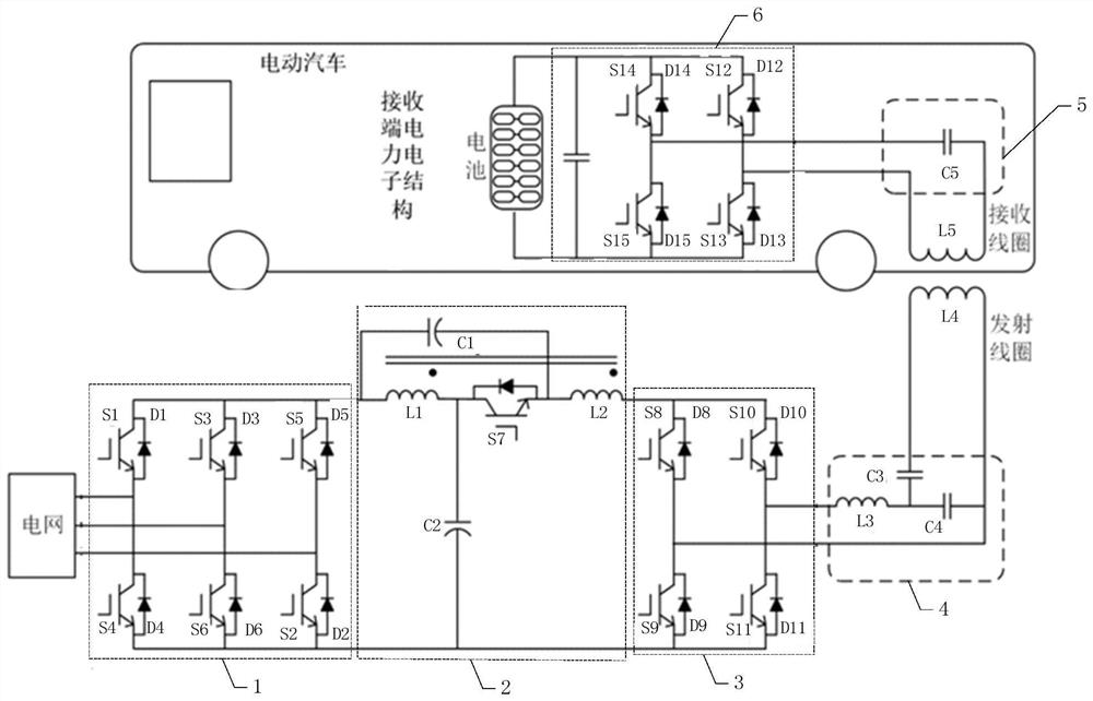 Electric vehicle bidirectional wireless power transmission topological structure and modulation method