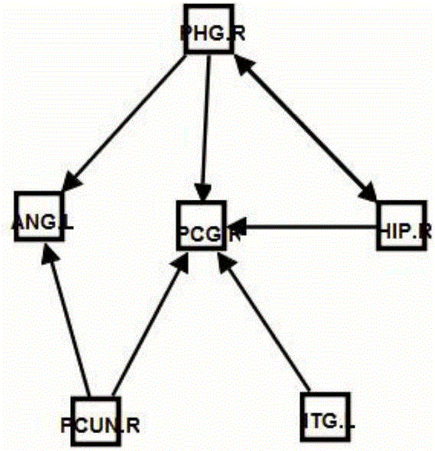 Brain default network directed connection analysis method based on motif structures