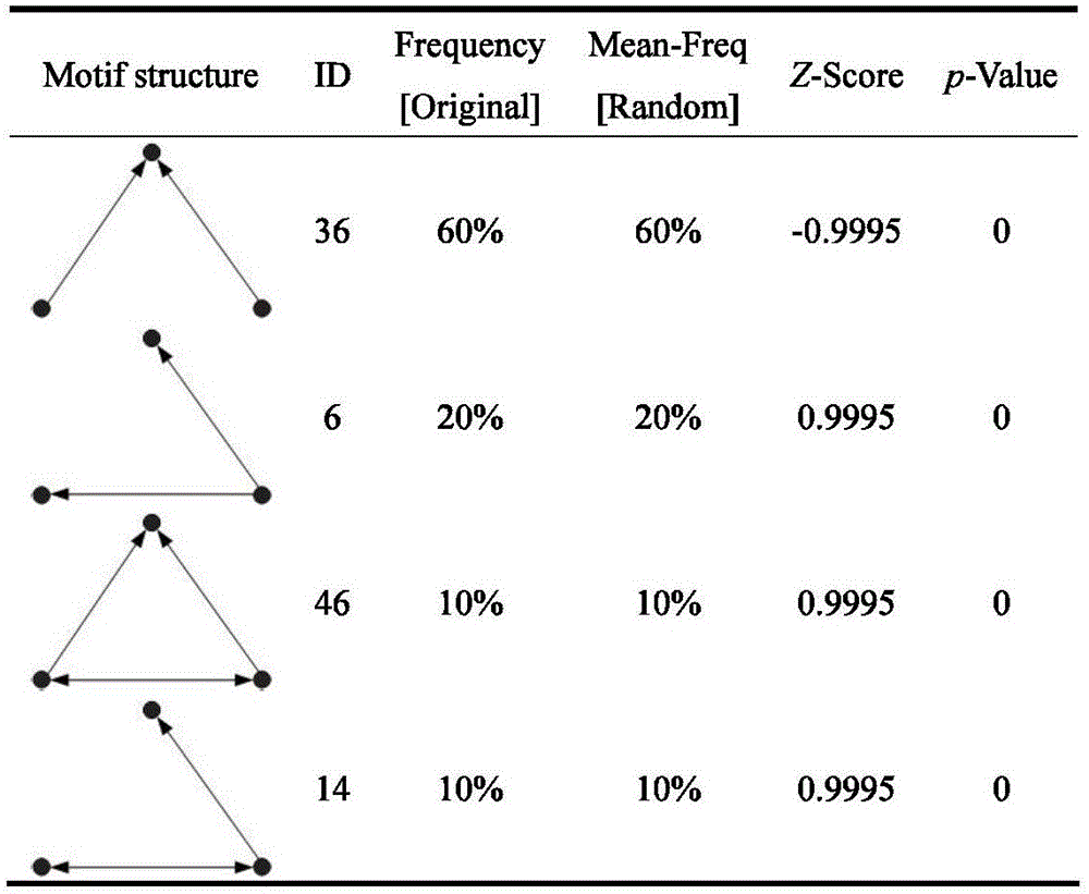 Brain default network directed connection analysis method based on motif structures