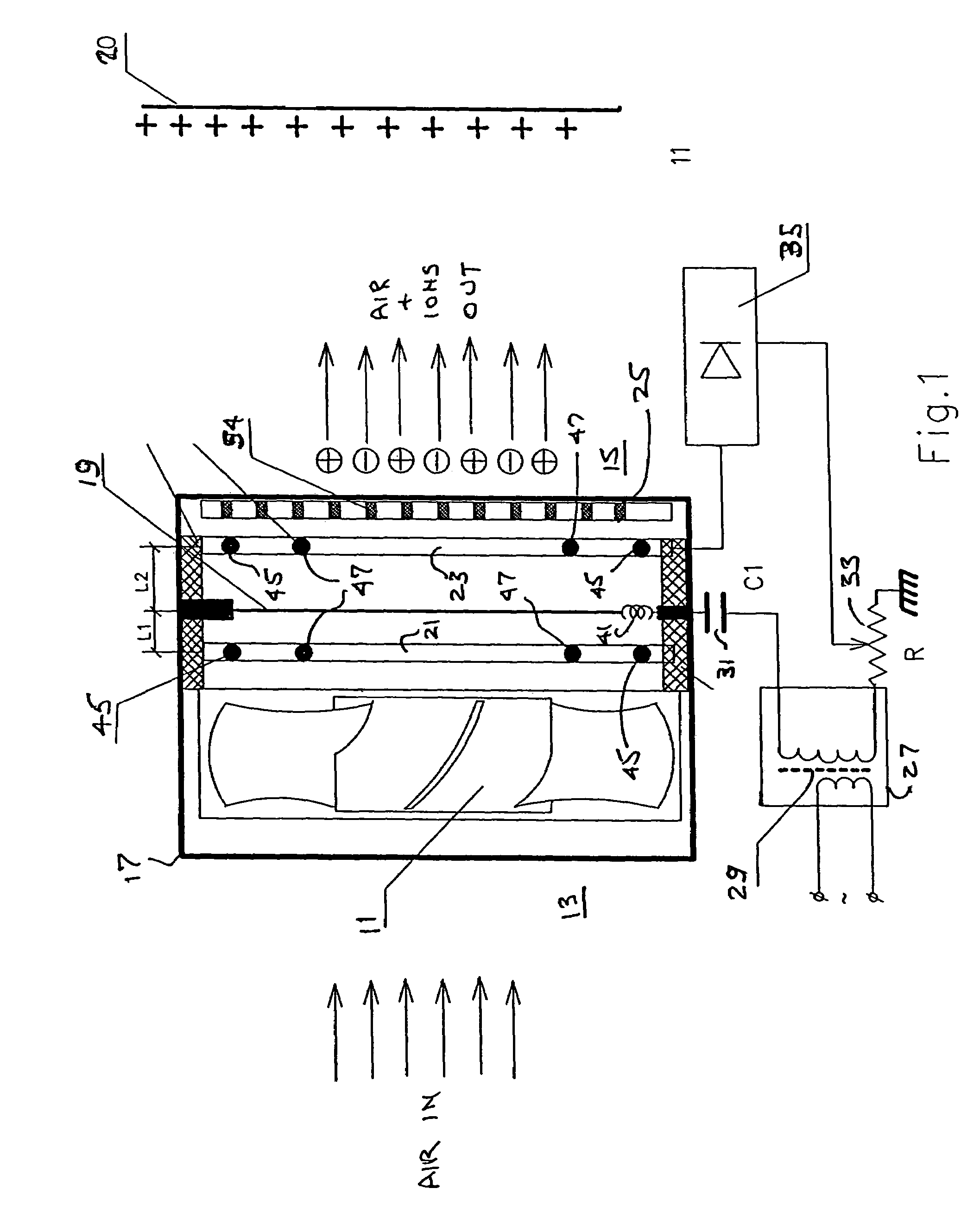 Air ionization module and method