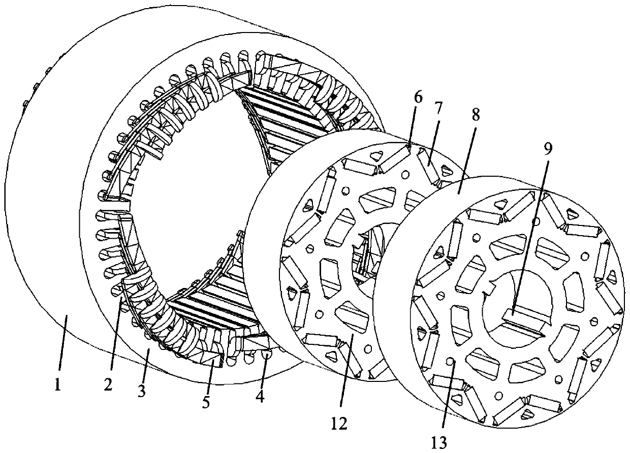 Built-in permanent magnet driving motor of electric automobile and electromagnetic vibration weakening method thereof