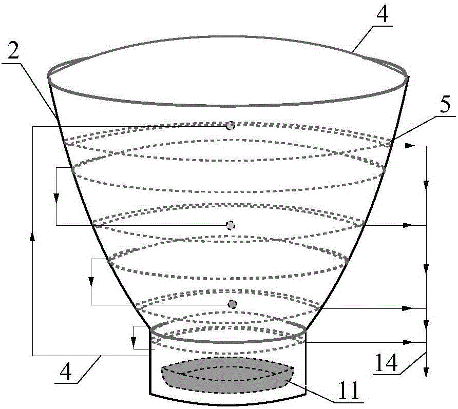 Paraboloid condensation and hot steam pulsation combined multistage falling-membrane seawater desalination device