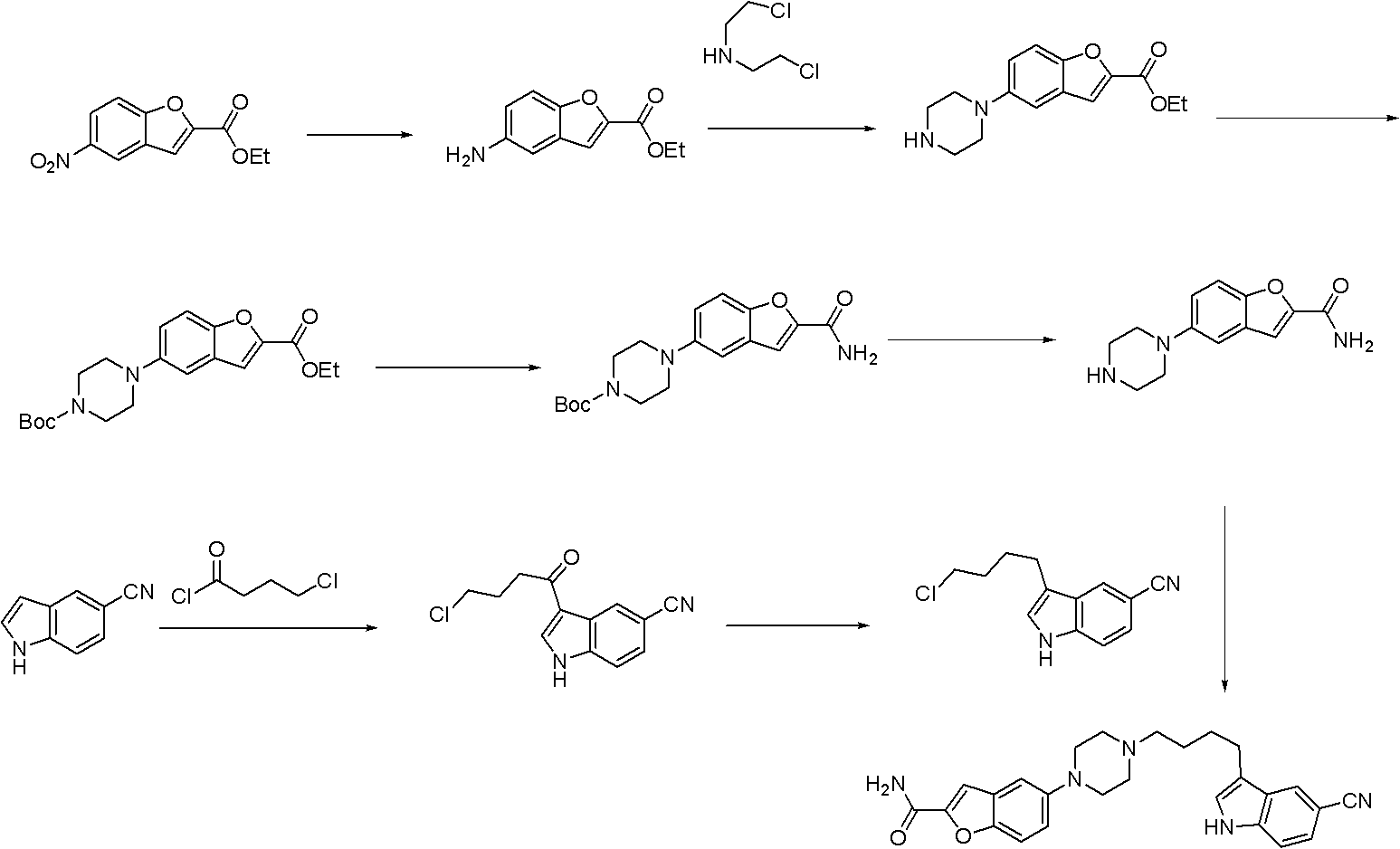 Synthesis method for antidepressant drug vilazodone