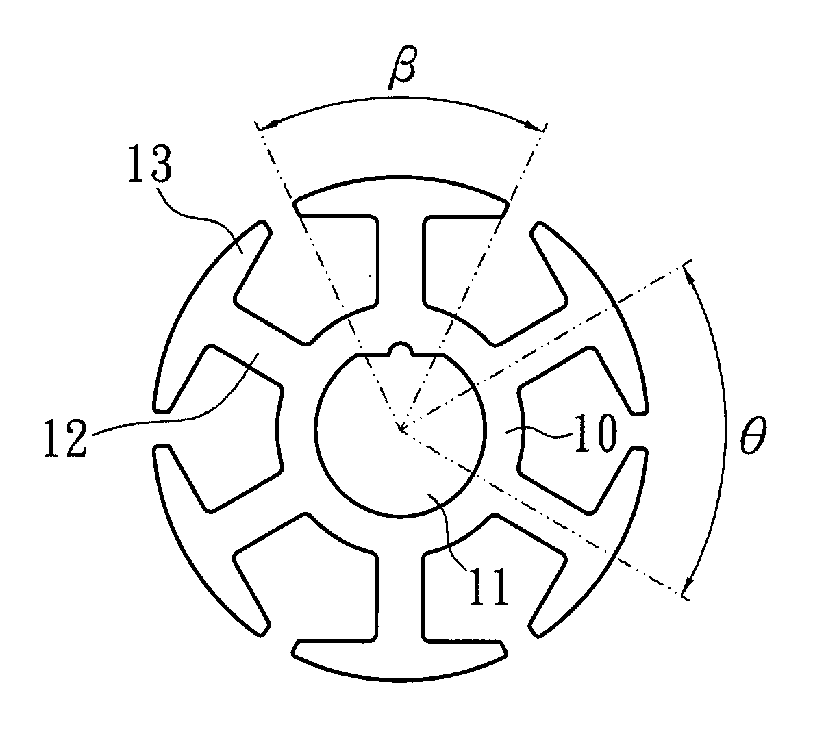 Pole piece structure of stator with radial winding