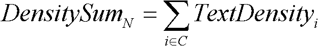 Webpage core block determining method based on DOM (Document Object Model) node text density