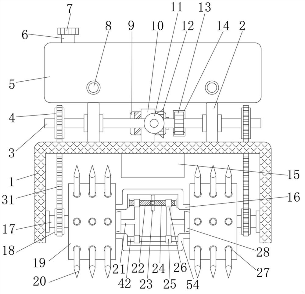 Soil loosening device with water sprinkling function for garden nursery