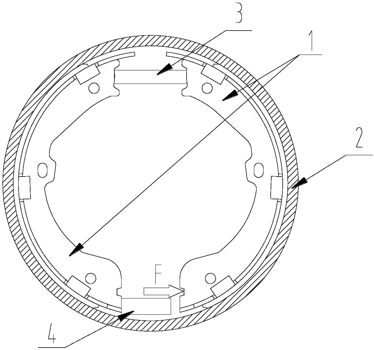 In-disk drum brakes that prevent brake shoes from falling