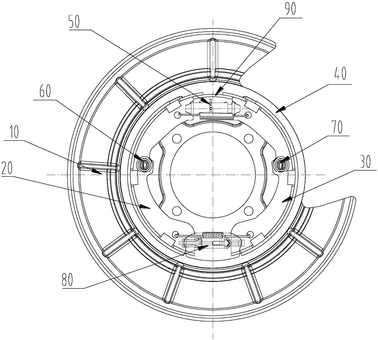 In-disk drum brakes that prevent brake shoes from falling