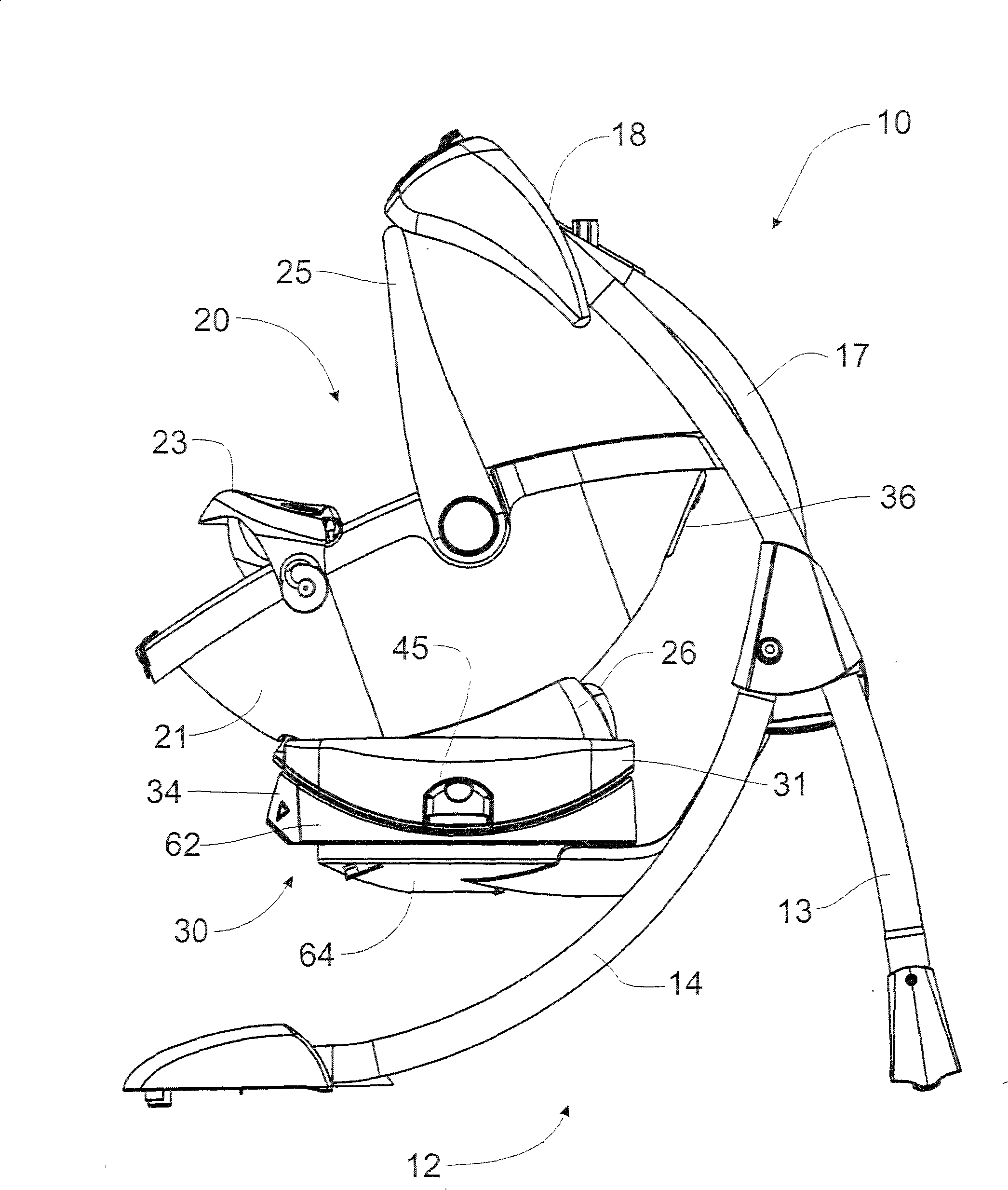 Lift off child swing with recline and swivel