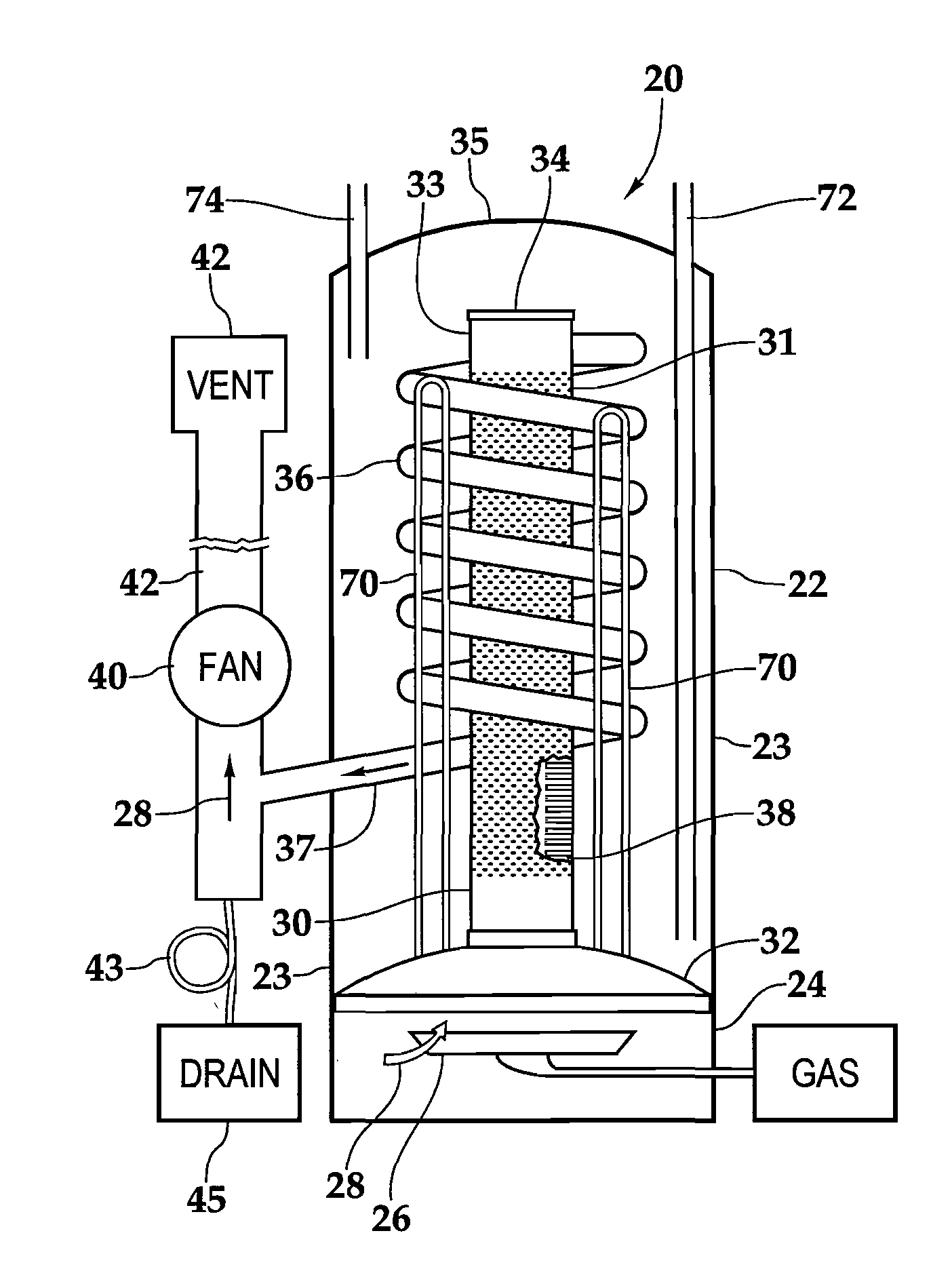 Water Heater with Condensing Flue