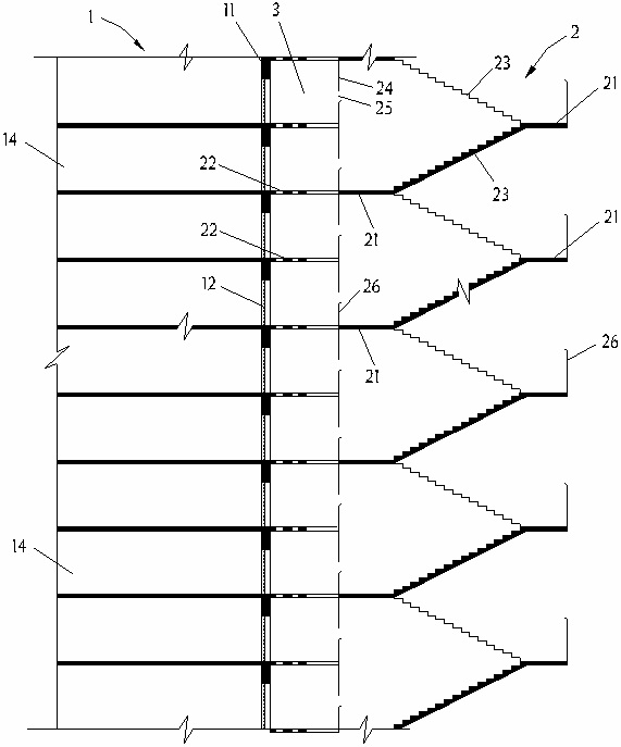 Building with three-dimensional refuge facility