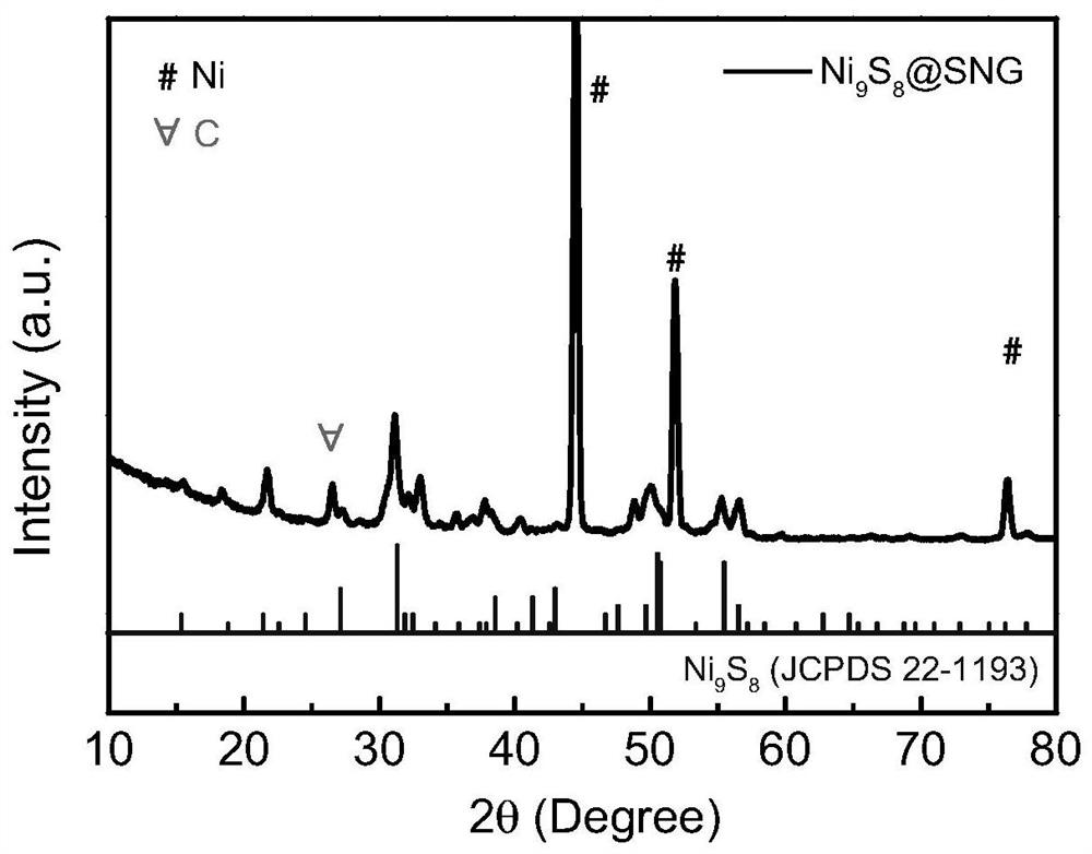 Nickel sponge/Ni9S8 composite material as well as preparation method and application thereof