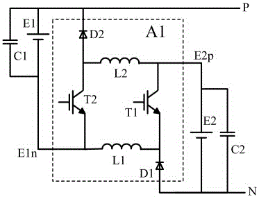 Three-phase inverter powered by overlapped double power supplies