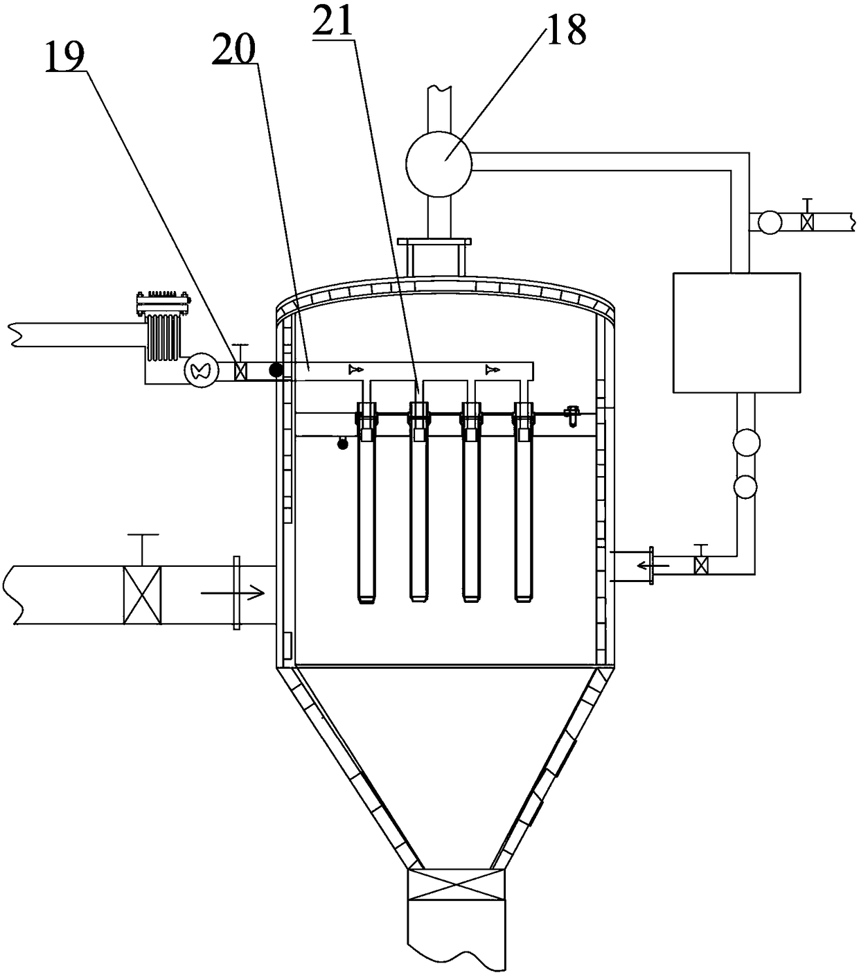 Dedusting and decoking device and method for high-tar and high-dust high-temperature gas