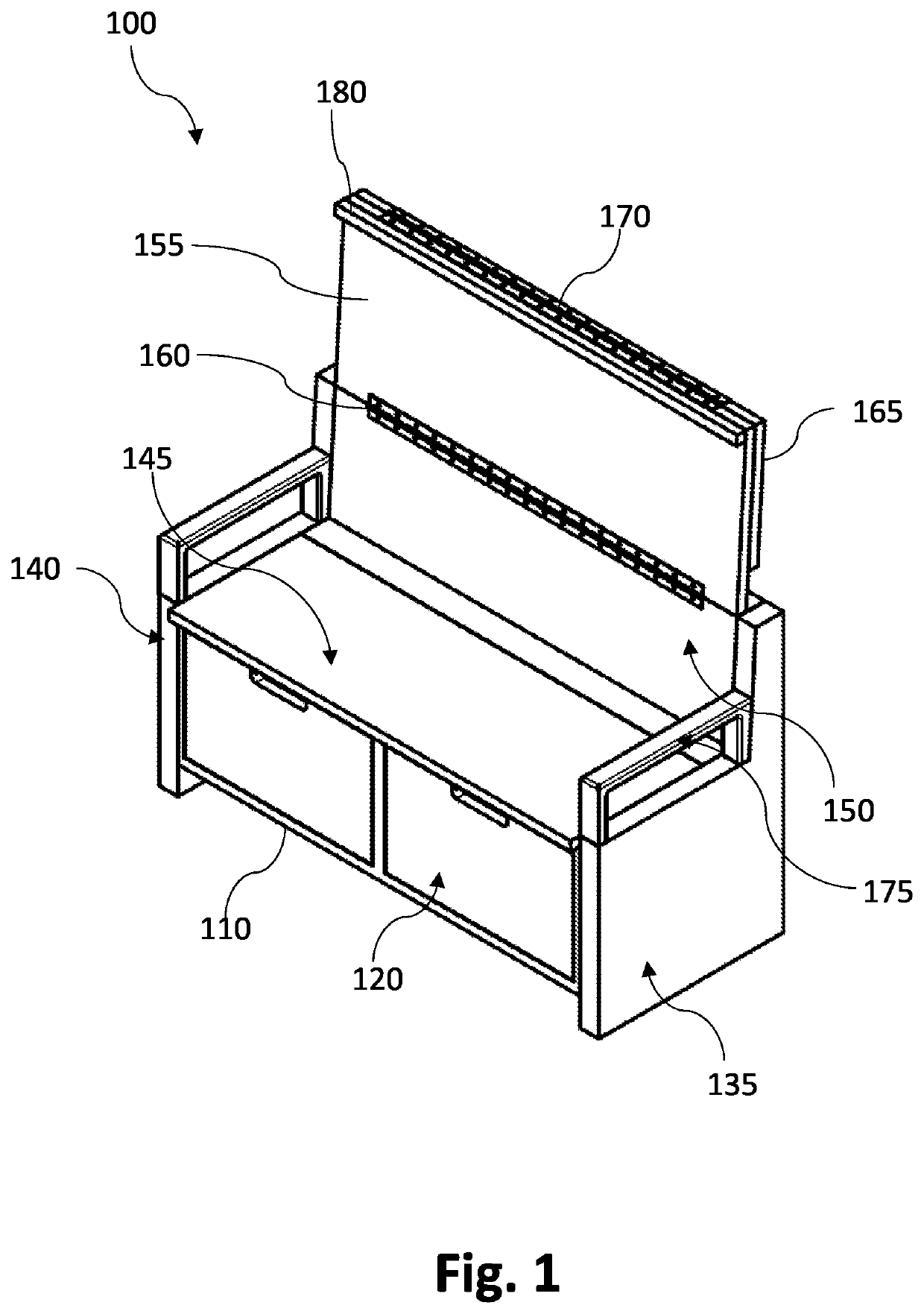 Integral furniture item convertible between a sitting bench and a table