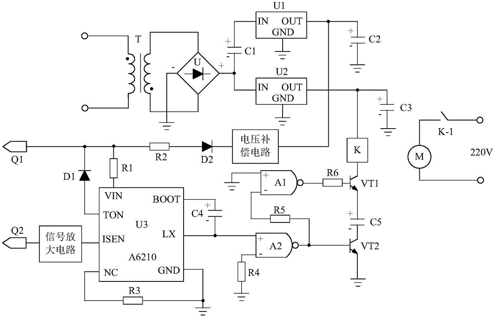 Signal amplification type automatic irrigation control system based on voltage compensation circuit