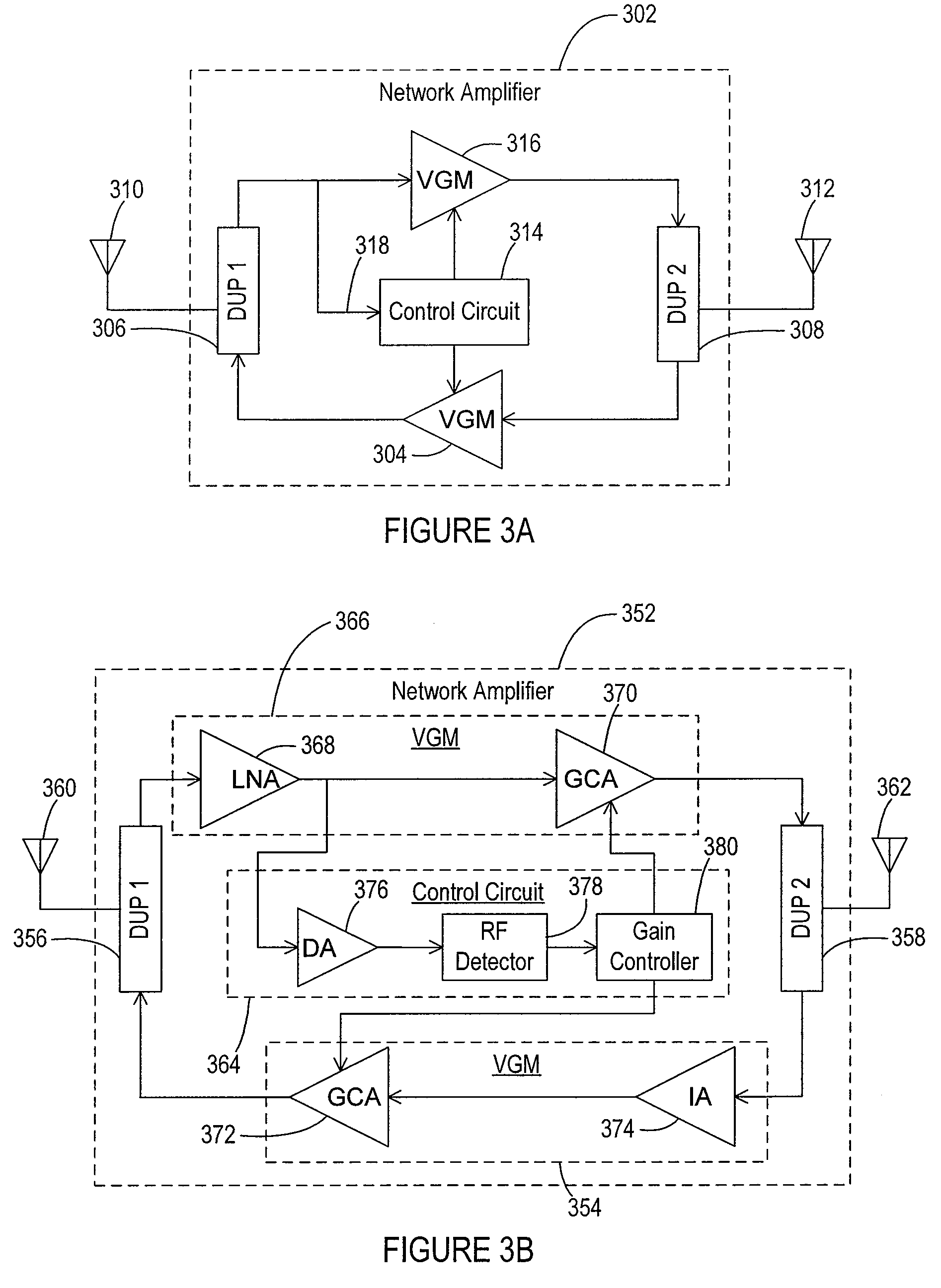 Processor-controlled variable gain cellular network amplifiers with oscillation detection circuit