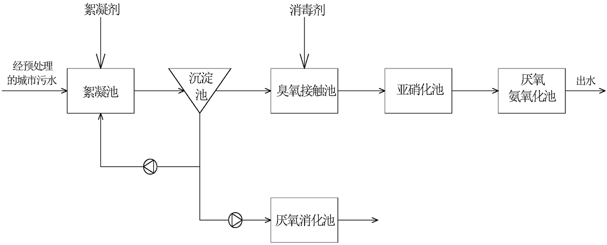 Efficient municipal sewage denitrification technology taking nitrosation-anaerobic ammonia oxidation as core