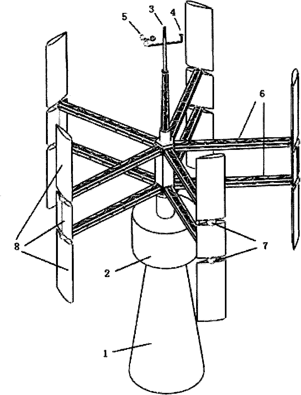 Megawatt-stage vertical shaft wind power generator with adjustable attack angle