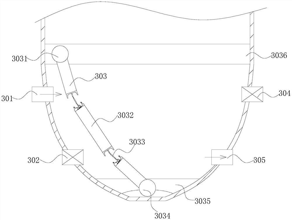 Ship ballast water exchange device with mobile and telescopic snap-in barrier airbag