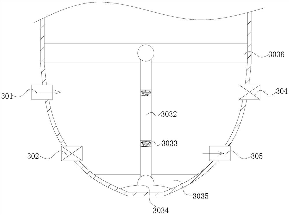 Ship ballast water exchange device with mobile and telescopic snap-in barrier airbag