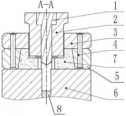 Hot upsetting die with guiding function