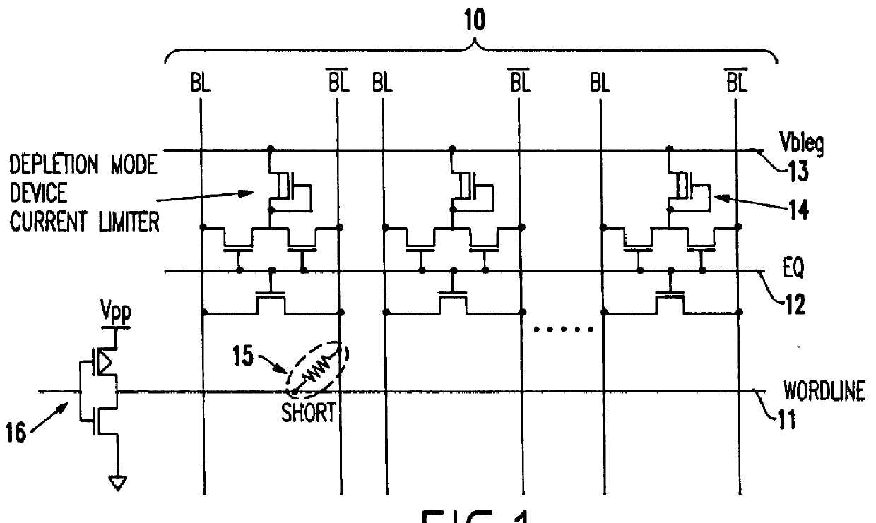 Auto-programmable current limiter to control current leakage due to bitline to wordline short