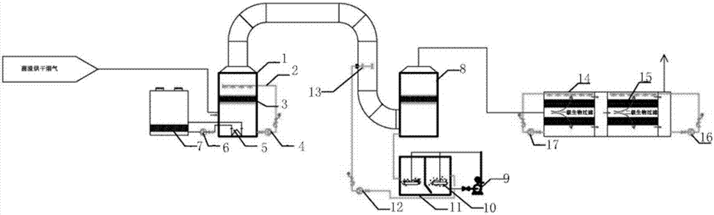 Treatment technology and equipment for biological fermentation fungus residue drying flue gas stink