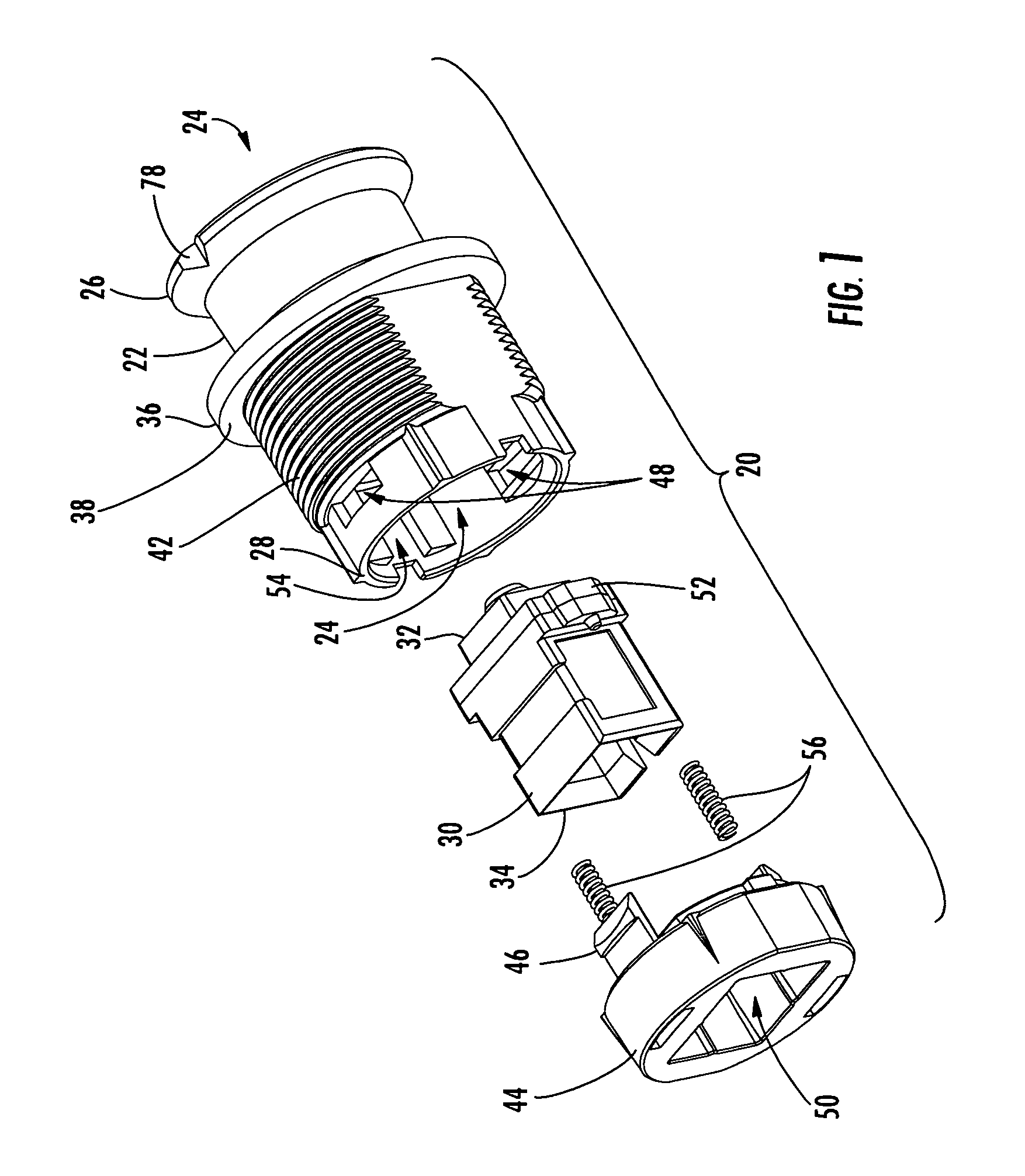 One-piece fiber optic receptacle having chamfer and alignment ribs