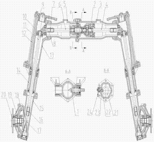 High ground clearance front axle for plant protection machine with 50 horsepower