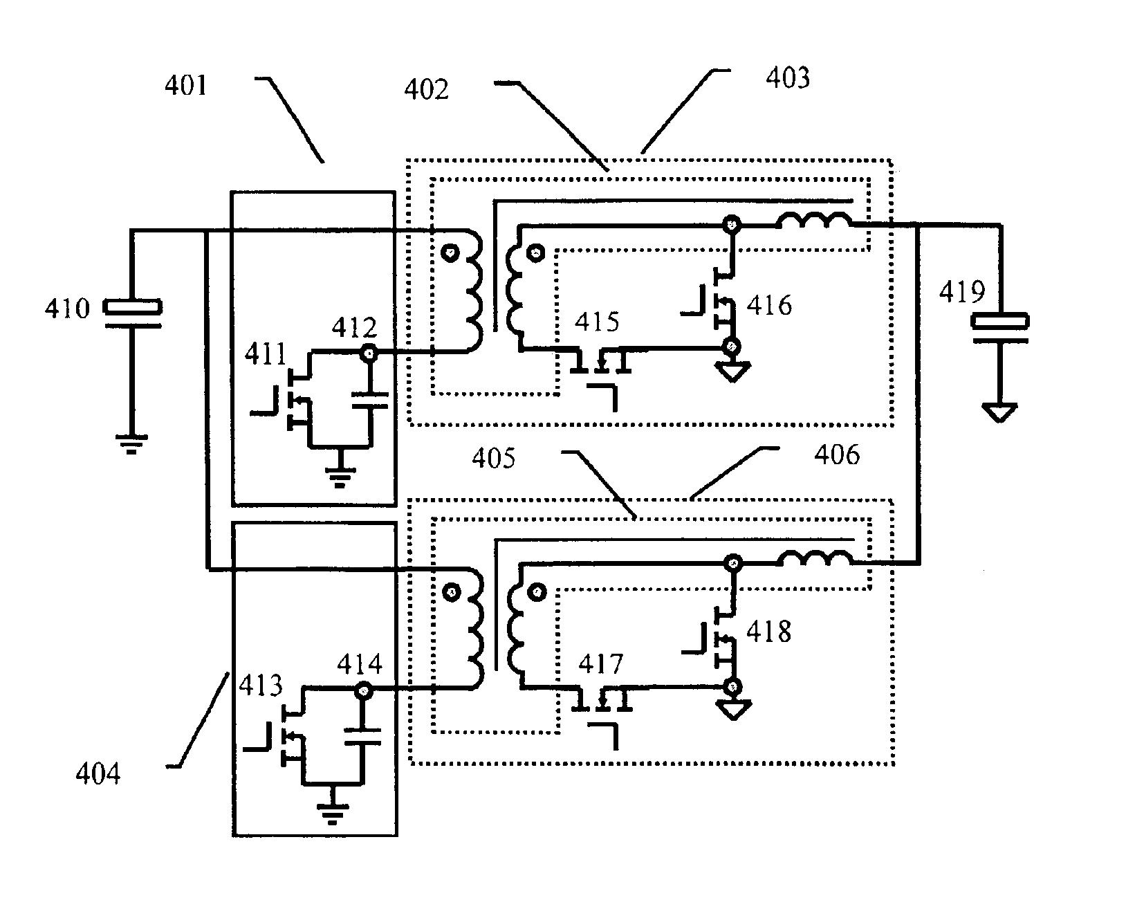 Isolated voltage regulator with one core structure