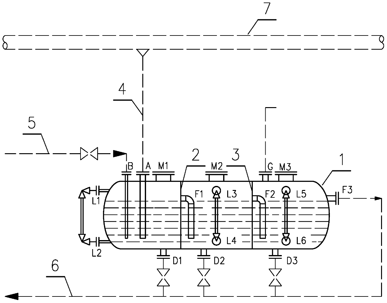 Multi-chamber water seal tank for coal gas pipeline