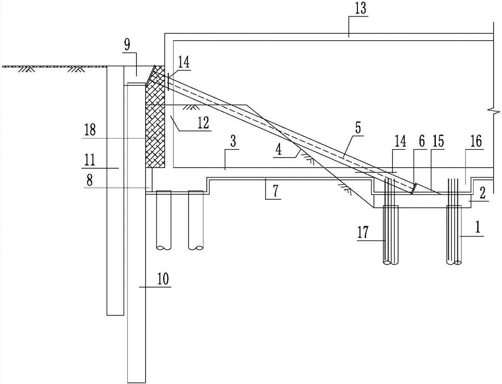 Method for constructing inclined bracing supporting system and foundation bottom plate simultaneously