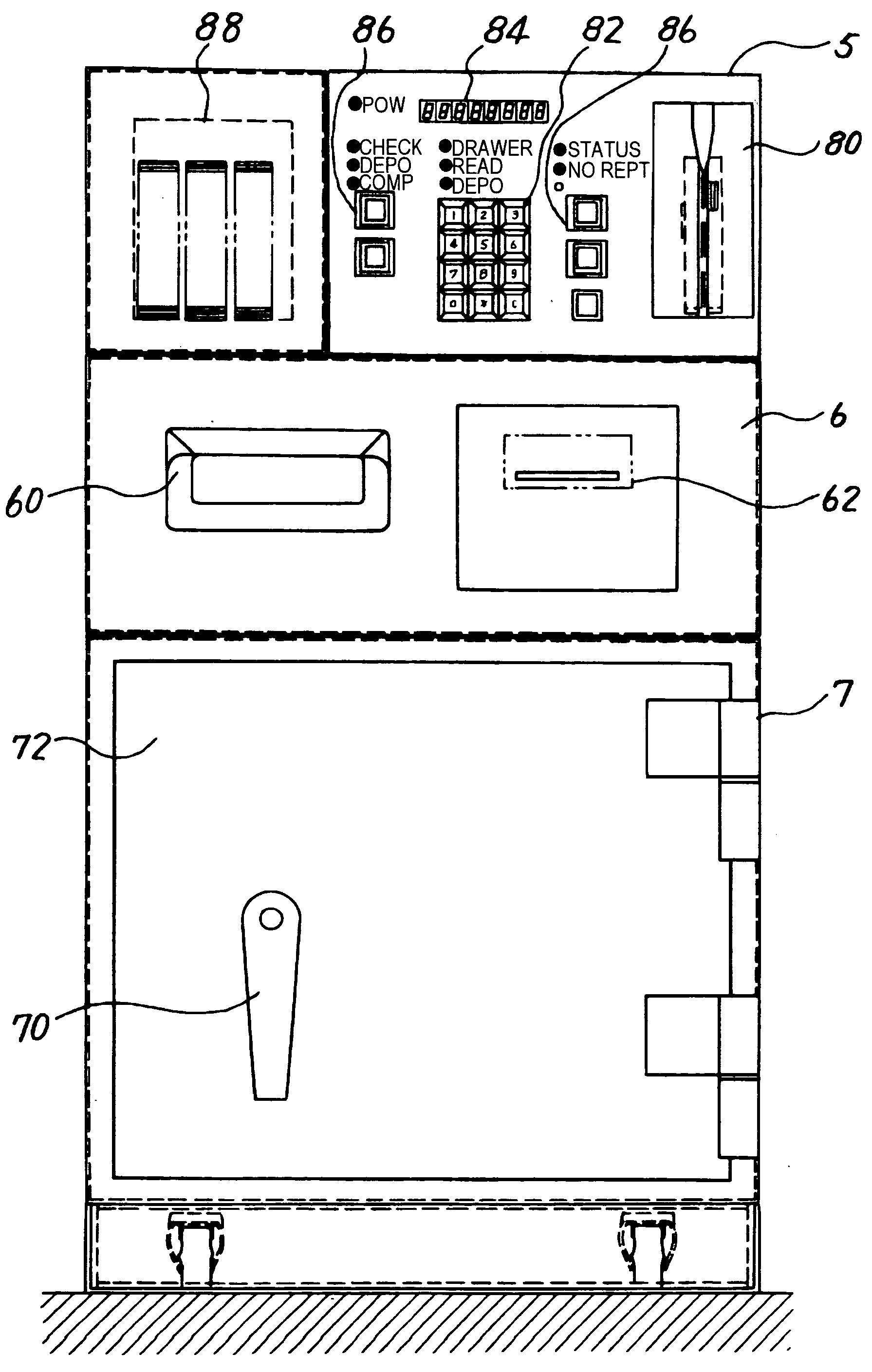 Safe for deposits, method of control of safe for deposits, deposit system utilizing safe for deposits, and method for same