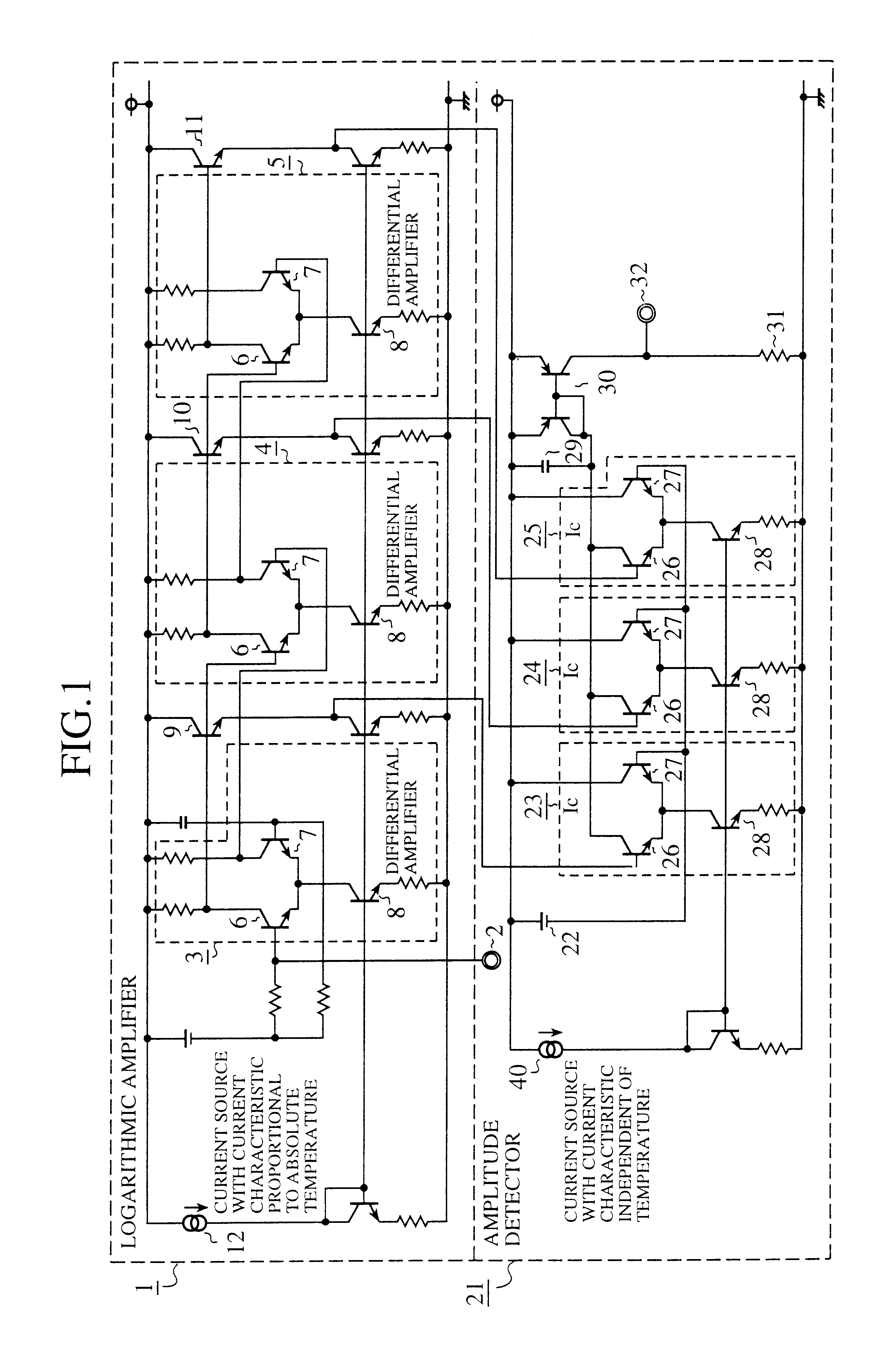 Signal strength detecting device with little temperature dependence