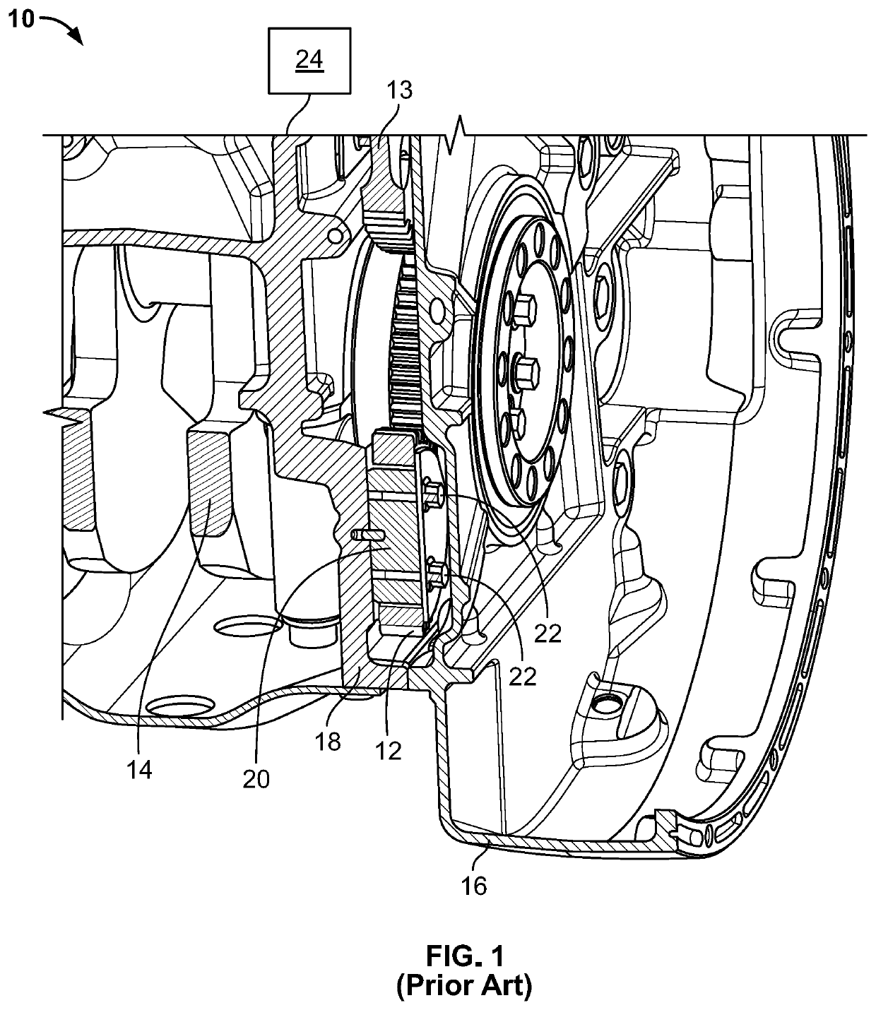 Enhanced idler shaft interface for improving structural integrity of flywheel housing