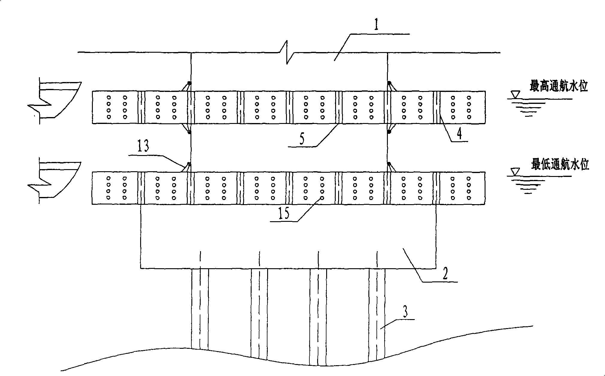 Energy-dissipating and collision-preventing combined device of floating composite pier