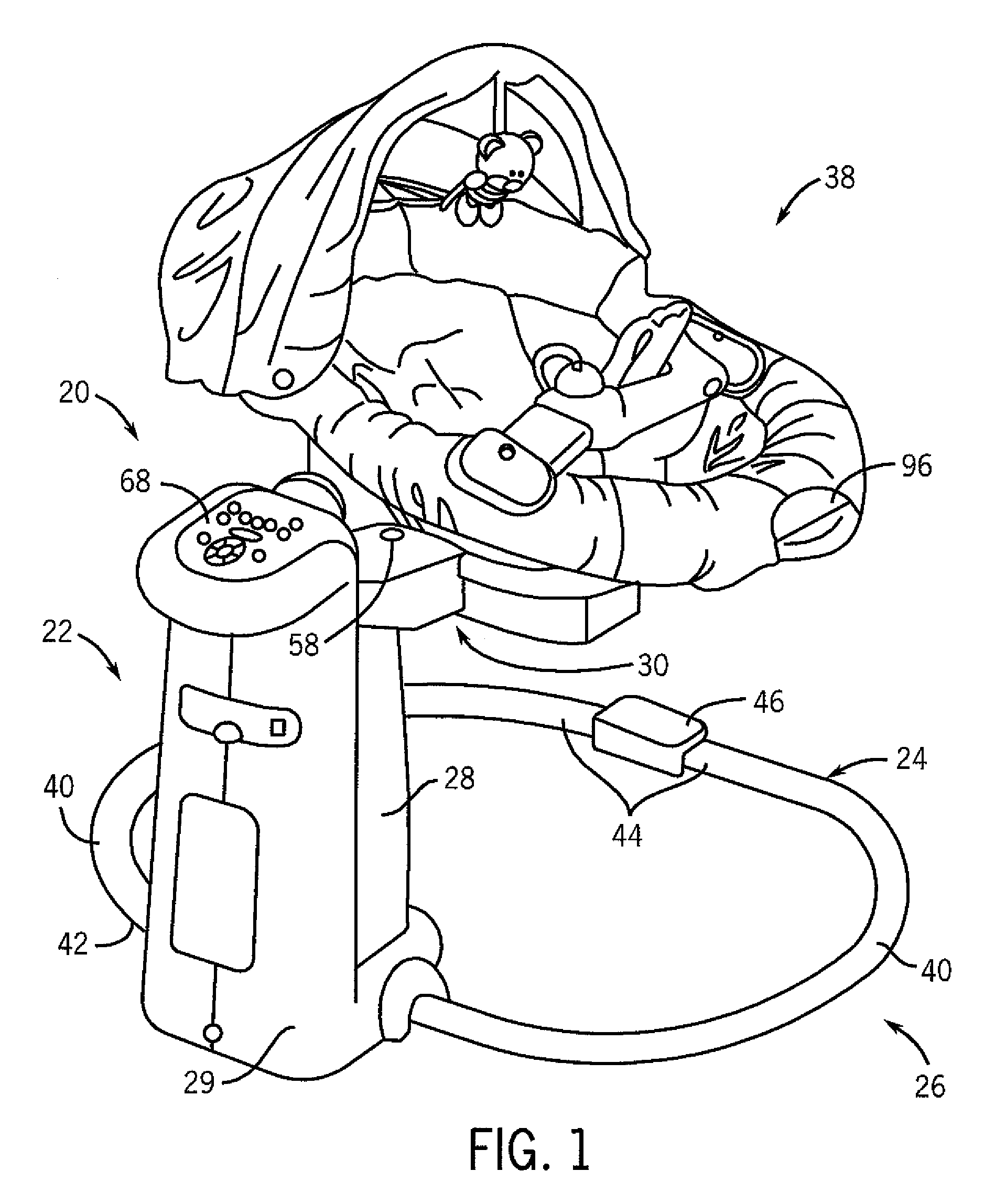 Seat support structure for a child motion device