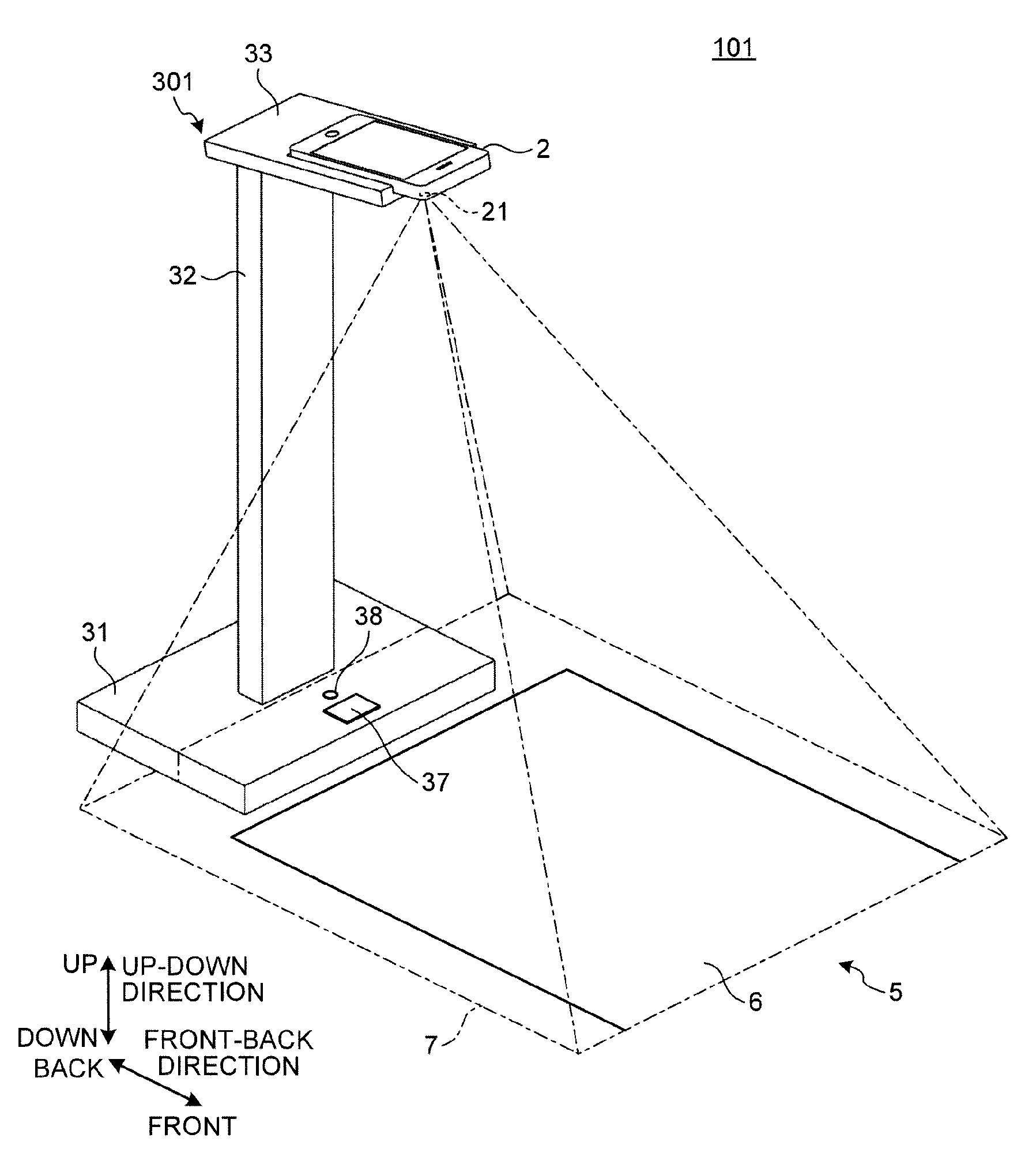 Image capturing system having a virtual switch on a surface of a base of a mounting stand