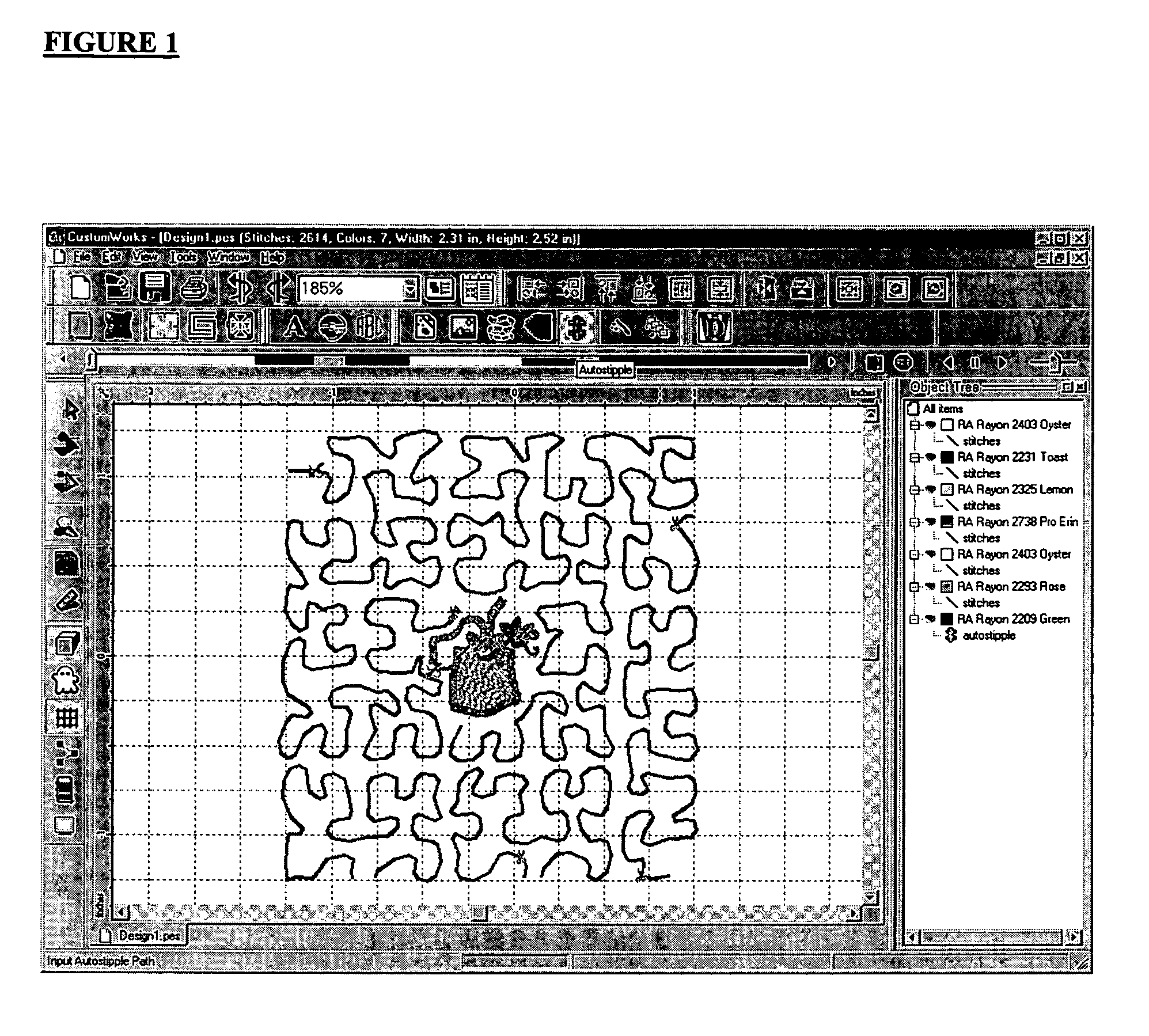 Method and system for automatically deriving stippling stitch designs in embroidery patterns