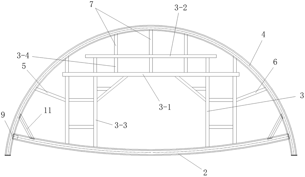 Temporary shoring system of tunnel arch wall initial shoring intruding limiting arch replacing construction