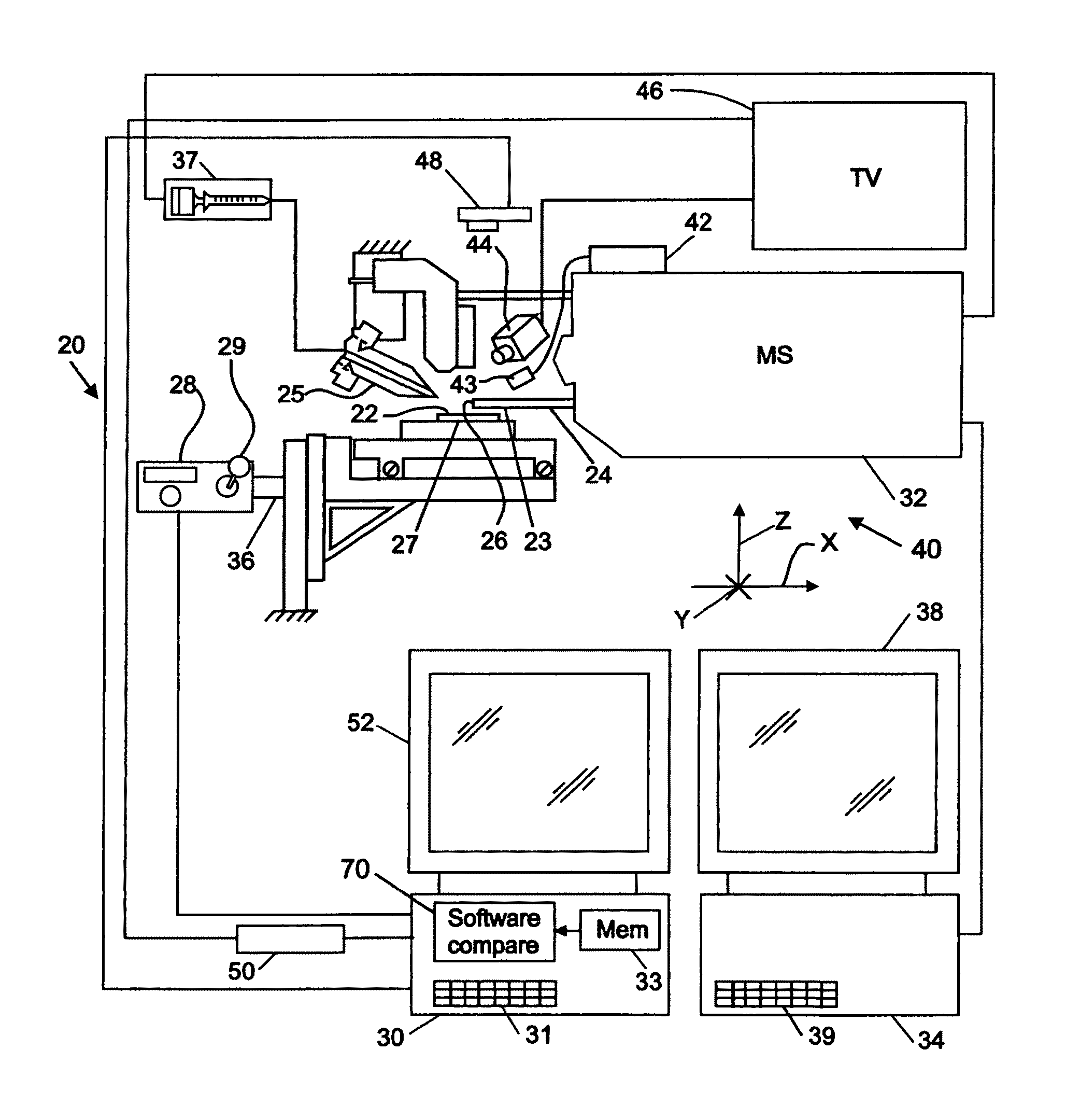 Control of the positional relationship between a sample collection instrument and a surface to be analyzed during a sampling procedure with image analysis